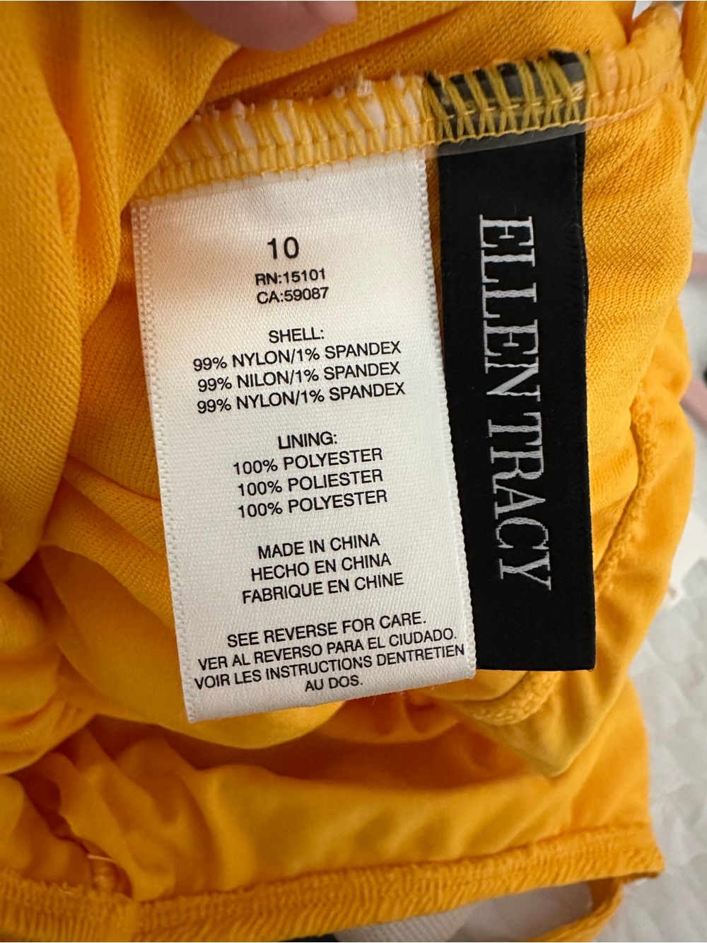 Ellen Tracy Yellow Textured One Piece Swimsuit Size 10 - Picture 3 of 3